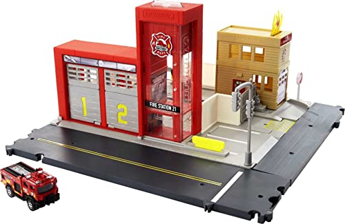 マッチボックス マテル プレイセット Matchbox Cars Playset, Action Drivers Fire Station Rescue &