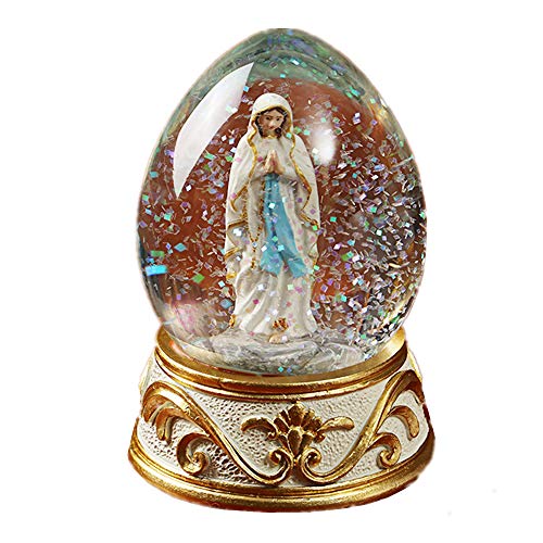 スノーグローブ 雪 置物 QTMY 4 Inch Religious Virgin Mary Figure Water Snow Globe Catholic, Hand-Pain