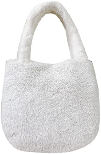 QZUnique ハンドバッグ カバン QZUnique Plush Clutch Handbag Faux Fur Tote Bag Fluffy Shoulder Bag larg