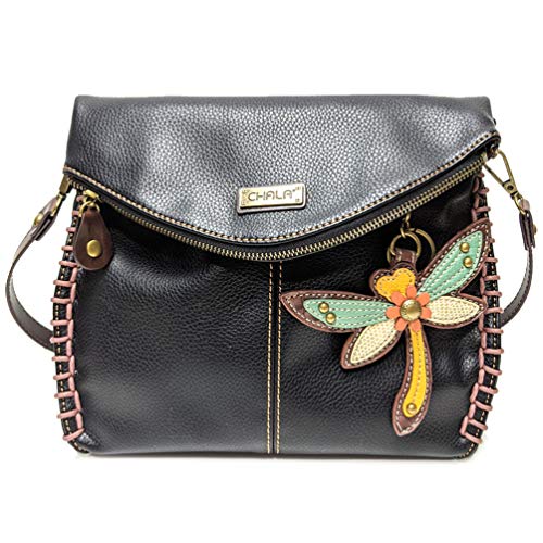 chala バッグ パッチ Chala Charming Crossbody Bag Shoulder Handbag With Flap Top and Zipper- Black (Leath