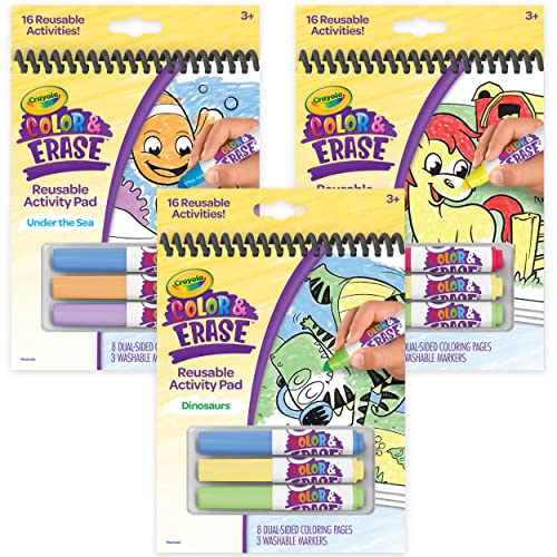 クレヨラ アメリカ 海外輸入 Crayola Color & Erase Coloring Book Set - Ocean, Farm, Dinosaur (3 Pack