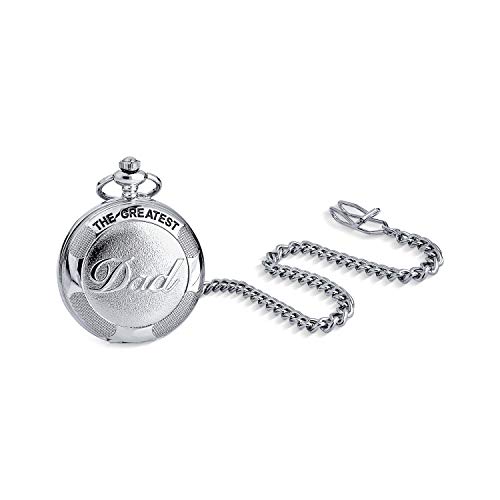 Bling Jewelry Retro Vintage Style Daddy Father Gift Word Best Greatest DAD Skeleton Pocket Watch for Men Nume