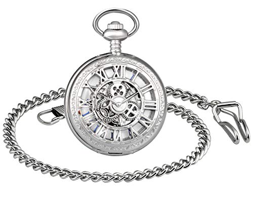 Unendlich U Mechanical Skeleton Pocket Watch Gear Roman Numerals Hollow Pocket Watch with Chain