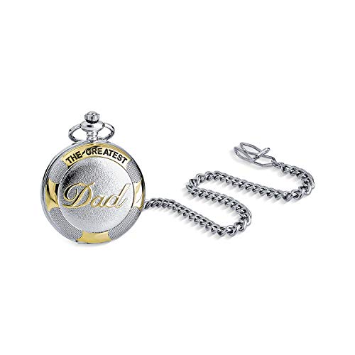 Bling Jewelry Retro Vintage Style Two Tone Daddy Father Gift Word Best Greatest DAD Skeleton Pocket Watch for