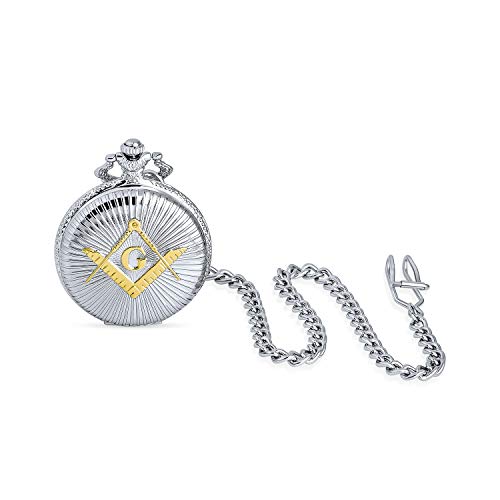 Bling Jewelry Mens Two Tone Freemasonry Compass Roman Numeral White Skeleton Dial Quartz Freemason Masonic Sy