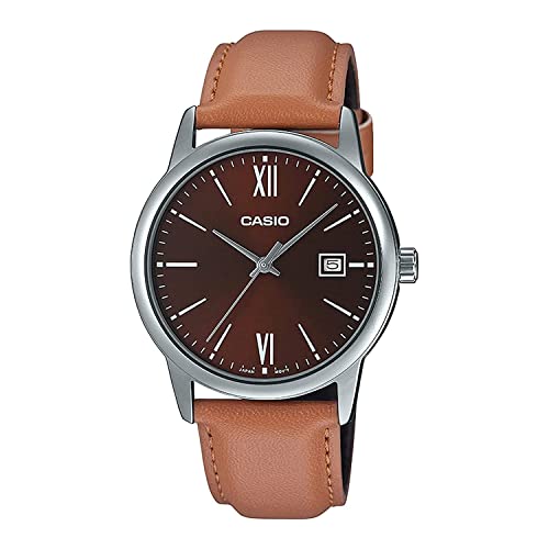 腕時計 カシオ メンズ Casio MTP-V002L-5B3 Men's Dress Brown Leather Band Brown Dial Date Watch