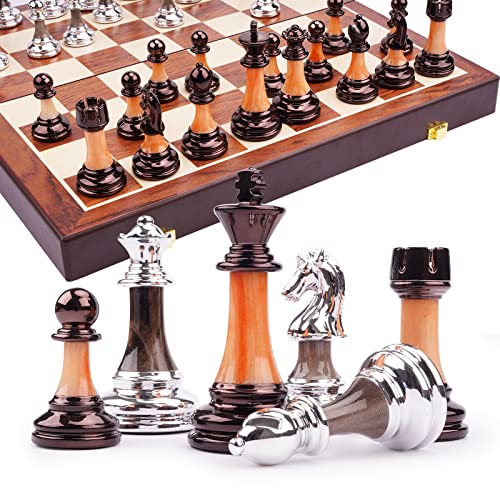 ボードゲーム 英語 アメリカ 15 Metal Chess Sets for Adults Kids with Zinc Alloy + Acrylic Chess Pi