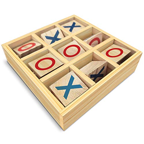 ボードゲーム 英語 アメリカ Gamie Wooden Tic-Tac-Toe Game, Small Travel Game with Fixed Spinning Pi