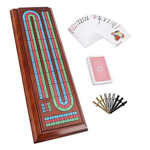 ボードゲーム 英語 アメリカ GSE Multi-Color 3-Track Wooden Cribbage Board Game Box with 2 Deck Play