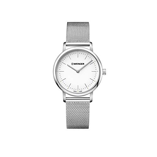 腕時計 ウェンガー スイス Wenger Urban Classic Wristwatch, Silver White (Silver SS mesh Bracelet), B