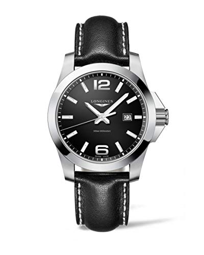 腕時計 ロンジン スイス Longines Conquest Black Dial Black Leather Men's 43mm Watch L37604563