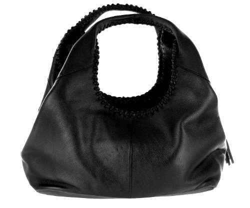 ILI アメリカ 日本未発売 Women's Leather Hobo Style Handbag with Whip Stitch Handle (Black)