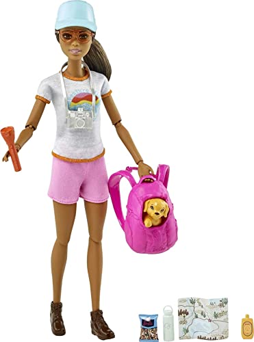 バービー バービー人形 Barbie Self-Care Doll, Brunette Posable Hiking Doll with Puppy and Accessories