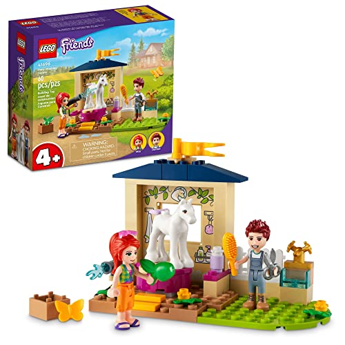 レゴ LEGO Friends Pony-Washing Stable 41696 Horse Toy with Mia Mini- Doll, Farm Animal Care Set, Gift Idea f