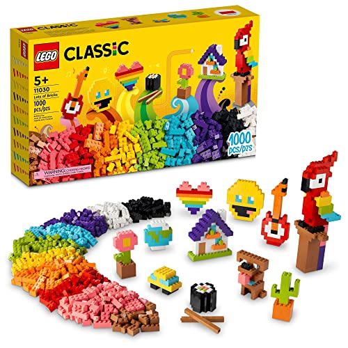レゴ LEGO Classic Lots of Bricks Construction Toy Set 11030, Build a Smiley Emoji, Parrot, Flowers & More, C