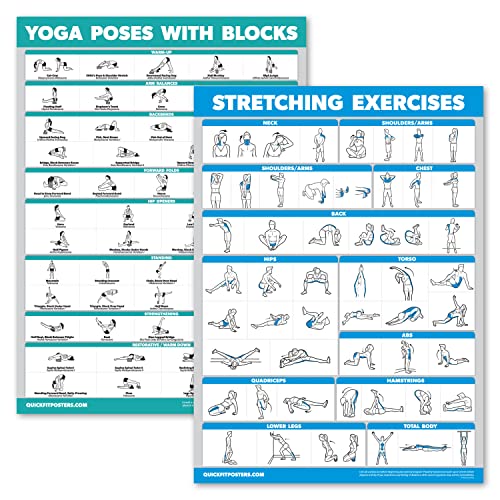 ヨガブロック フィットネス 2 Pack - Yoga Block Poses + Stretching Exercise Poster Set - Yoga Positi
