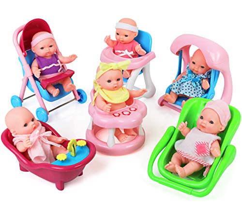バービー バービー人形 Click N' Play Mini 5 Inch Baby Girl Toy Dolls with Stroller, High Chair, Batht