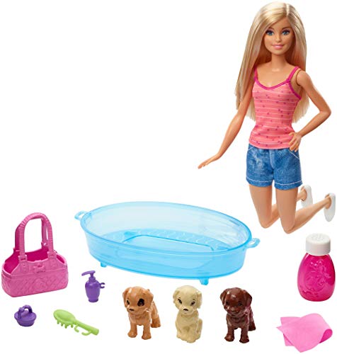 バービー バービー人形 Jamn Barbie GDJ37 - Barbie pop, Blond, en speelset met 3 pups, badje en access