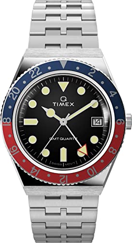 腕時計 タイメックス メンズ Timex Men's Q GMT 38mm Watch - Black Dial Stainless Steel Case & Strap