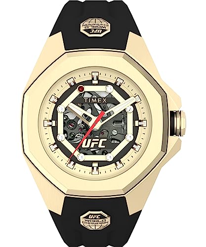 腕時計 タイメックス メンズ Timex UFC Men's Pro Automatic 45mm Watch - Black Strap Gold-Tone Dial G