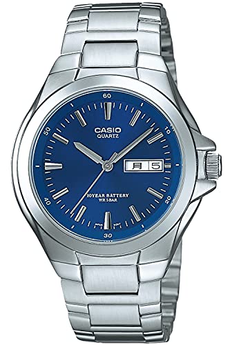 腕時計 カシオ メンズ Casio Collection Standard Analog Metal Series Wristwatch, Silver/Blue, 1個, New