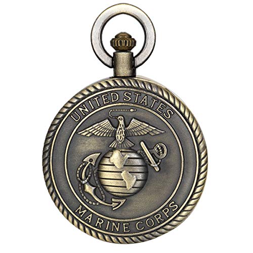 腕時計 スチームパンク steampunk JewelryWe Bronze Retro Pocket Watch United States Marine Corps Engra