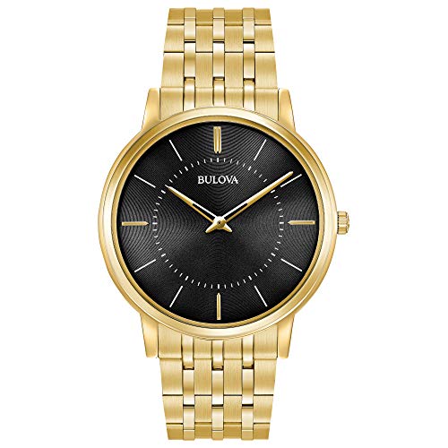 腕時計 ブローバ メンズ Bulova Men's Classic Gold Tone Stainless Steel Slim Case Quartz Watch, Black