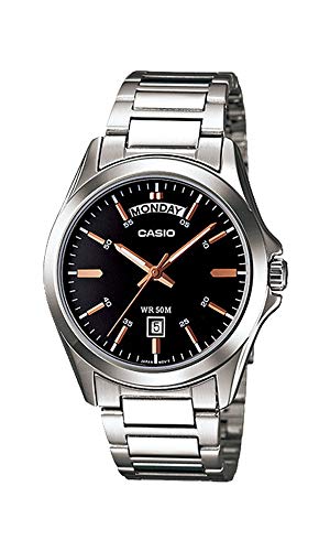 腕時計 カシオ メンズ Casio MTP1370D-1A2 Men's Black Dial Metal Fashion Analog Watch