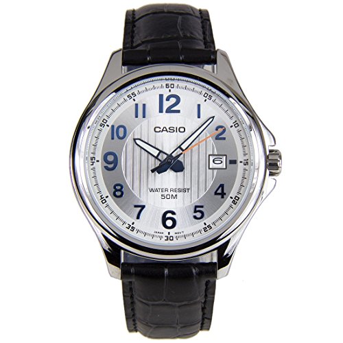 腕時計 カシオ メンズ Casio MTP-E126L-7A Men's Black Leather Dress Watch Date Silver Dial