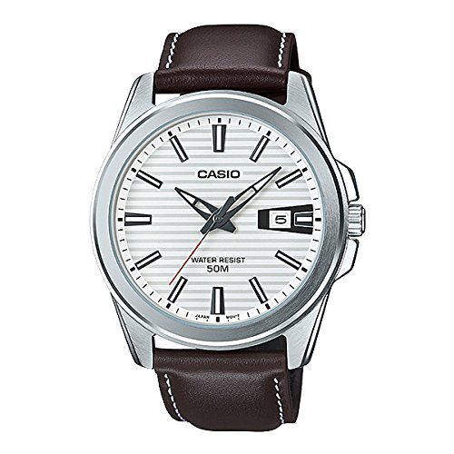 腕時計 カシオ メンズ Casio MTP-E127L-7A Men's Brown Leather Dress Watch Date Silver Dial