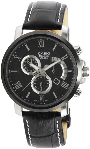腕時計 カシオ メンズ Casio Men's Beside BEM507BL-1AV Black Leather Quartz Watch