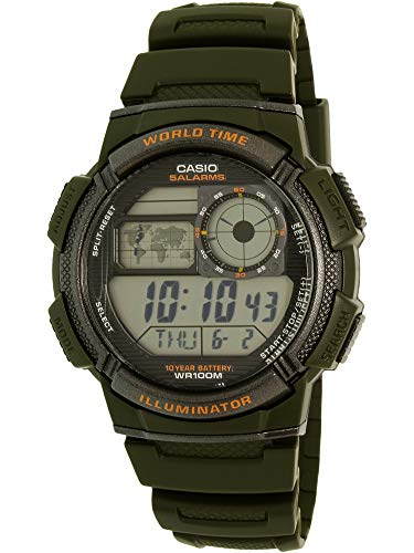 腕時計 カシオ メンズ Casio Men's '10-Year Battery' Quartz Resin Watch, Color:Green (Model: AE1000W-3A