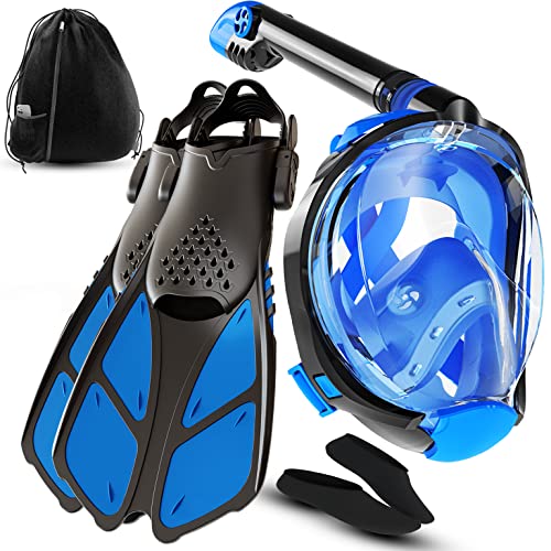 シュノーケリング マリンスポーツ COZIA DESIGN Snorkeling Gear for Adults with Fins - Full Face S