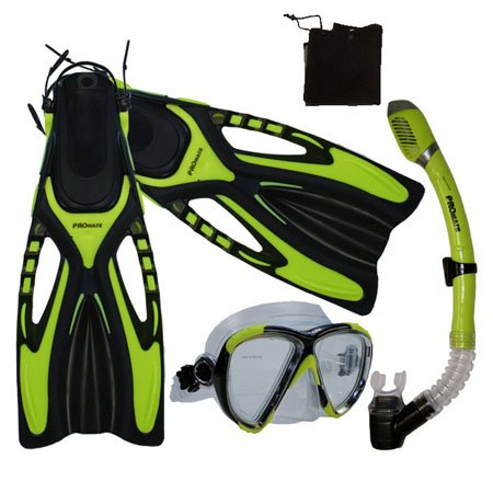 シュノーケリング マリンスポーツ Promate Snorkeling Scuba Diving Snorkel Mask Fins Gear Set, Yel