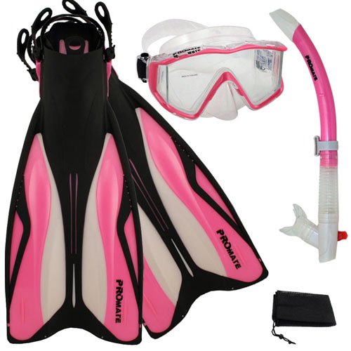 シュノーケリング マリンスポーツ Promate Deluxe Side-View Mask Semi-Dry Snorkel Snorkeling Fins