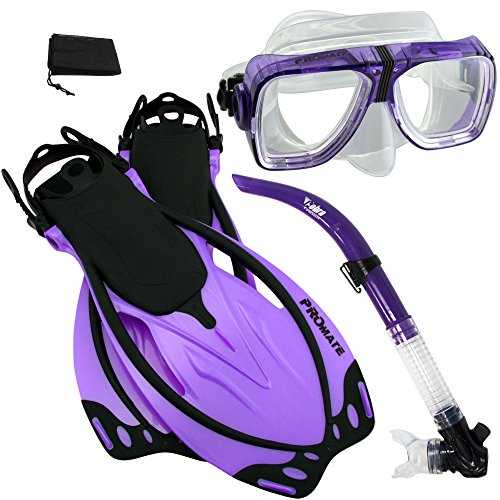 シュノーケリング マリンスポーツ PROMATE Snorkeling Scuba Dive Snorkel Mask Fins Gear Set, Purpl