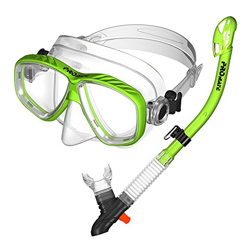 シュノーケリング マリンスポーツ Promate 7590, Green, Snorkeling Scuba Dive Dry Snorkel Mask Gea