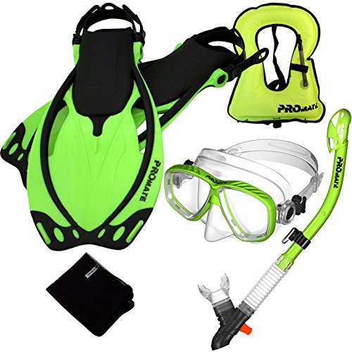 シュノーケリング マリンスポーツ Promate 759001-Green-MLXL Snorkeling Vest Mask Snorkel Fins Com