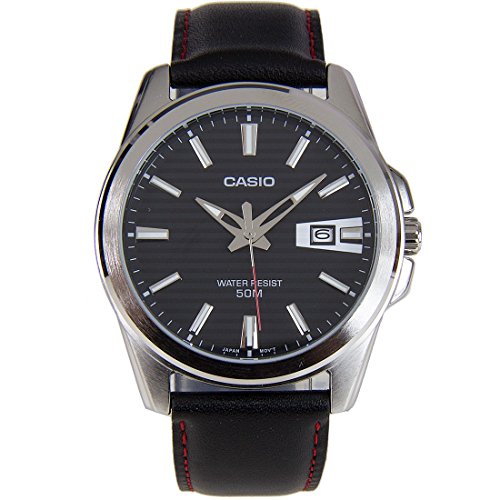 腕時計 カシオ メンズ Casio MTP-E127L-1A Men's Black Leather Dress Watch Date