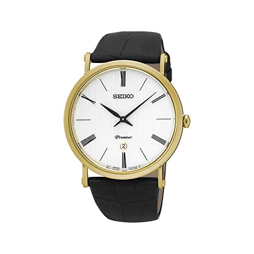 腕時計 セイコー メンズ SEIKO Premier White Dial Black Leather Men's Watch SKP396P1