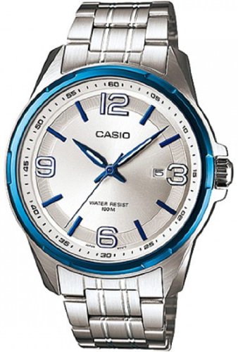 腕時計 カシオ メンズ Casio Men's Core MTP1345BD-7AV Silver Stainless-Steel Quartz Watch with Blue Dia
