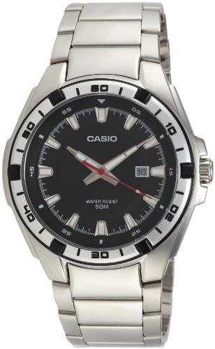 腕時計 カシオ メンズ Casio Men's MTP1306D-1AV Silver Stainless-Steel Quartz Watch with Black Dial