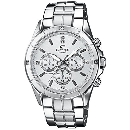 腕時計 カシオ メンズ Casio EF544D-7A Men's Watch Stainless Steel Edifice White Dial Diamonds Analog Q