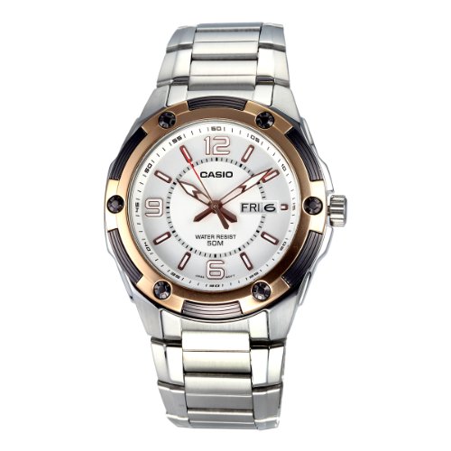 腕時計 カシオ メンズ Casio Men's MTP1327D-7AV Silver Stainless-Steel Quartz Watch with White Dial