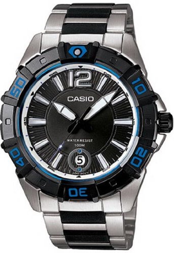 腕時計 カシオ メンズ Casio Men's MTD1070D-1A1V Black Resin Quartz Watch with Black Dial