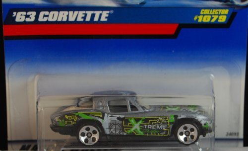 ホットウィール マテル ミニカー Hot Wheels 1999 Silver 1963 Chevy Corvette with X-Treme on side #
