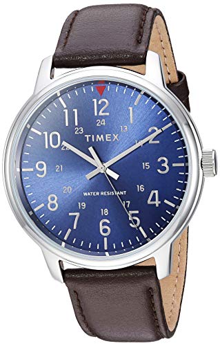 腕時計 タイメックス メンズ Timex Men's TW2R85400 Classic 43mm Brown/Blue Leather Strap Watch