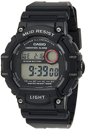 腕時計 カシオ メンズ Casio Mud Resistant Stainless Steel Quartz Watch with Resin Strap, Black, 27.6 (