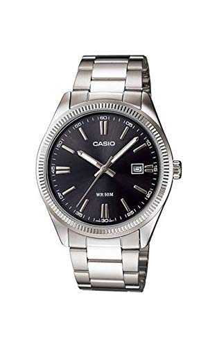 腕時計 カシオ メンズ Casio MTP1302D-1A1V Men's Classic Stainless Steel Date Black Dial Analog Watch