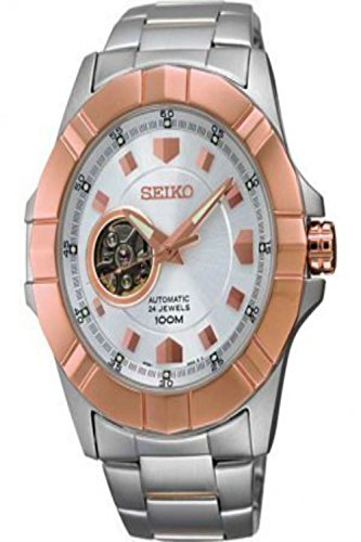 腕時計 セイコー メンズ Seiko SSA074 Skeleton Unisex Rose Gold white face dial watch